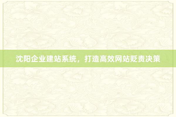 沈阳企业建站系统，打造高效网站贬责决策